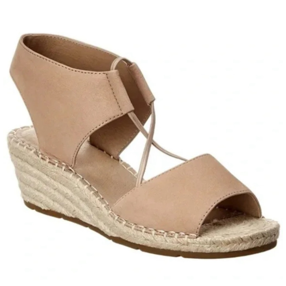 Eileen Fisher Tan Leather Espadrille Wedge Sandals Size 6 Pink Tan